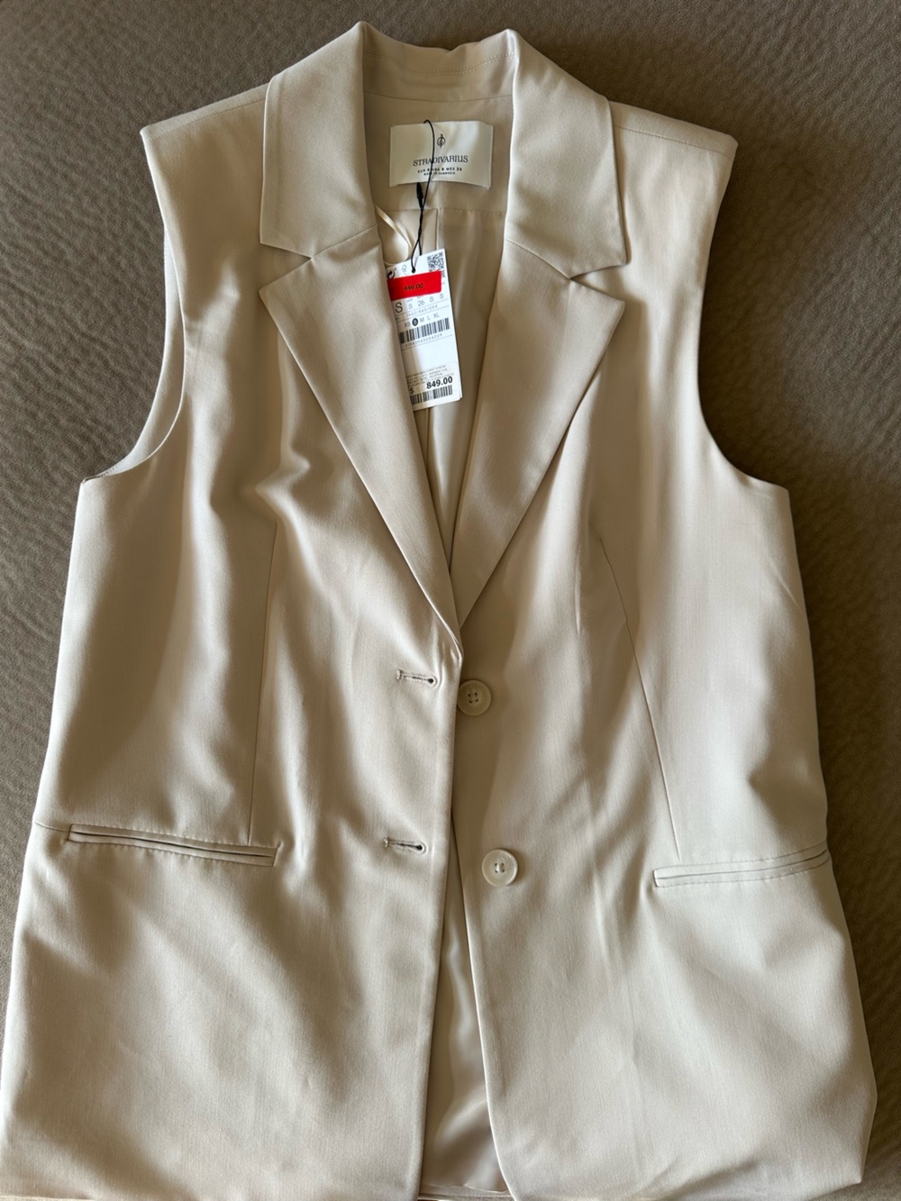 stradivarius Cream Sleeveless Double-Breasted Blazer